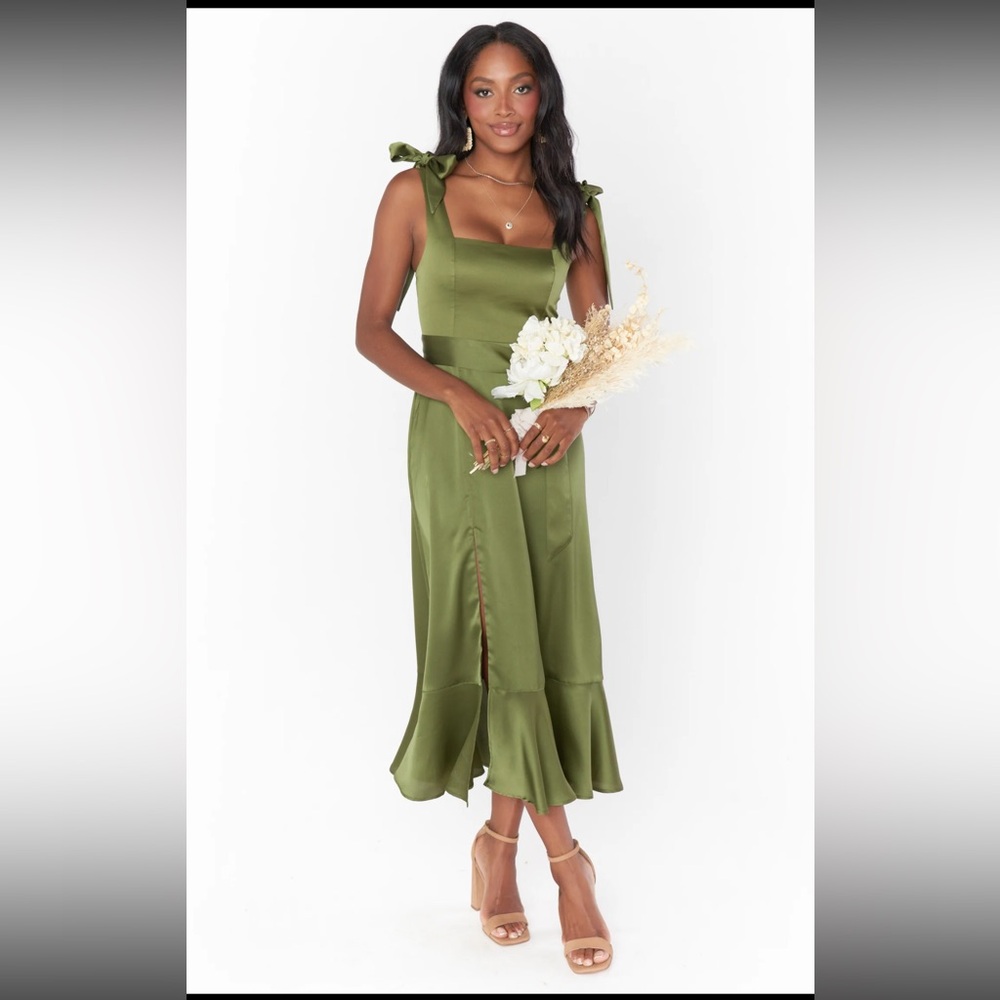 Claire Midi Dress - Rich Olive Luxe Satin